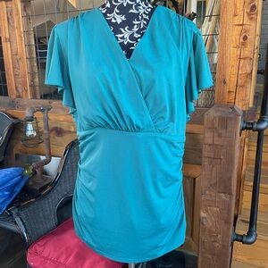 Grace Karin Teal Flutter Sleeve Blouse